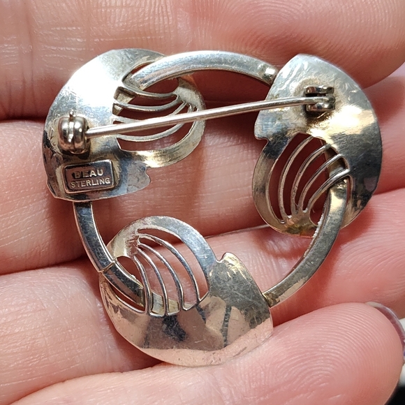 Vintage Beau Sterling Set Circle Swirl Brooch Pin & Matching Screw back Earrings - Picture 7 of 11